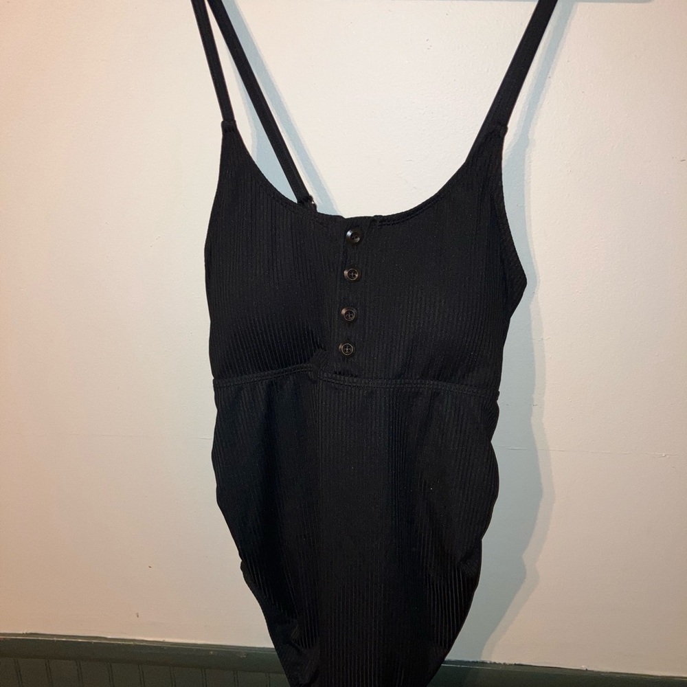 Black Ribbed Kids One Piece